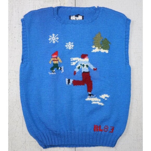 VINTAGE Ralph Lauren RL83 GREAT BRITAIN Hand Knit Family Vest Sweater RARE Sz M